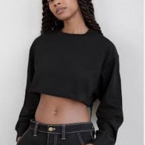 Aritzia Azure Skies Long Sleeve Crewneck Pullover Cropped Top Tee Blue Grey Sz S